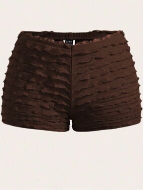 Brown Ruffle Texture Shorts